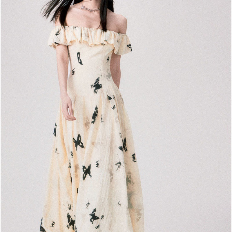 French Style Temperament Butterfly Print Dress - Lotus Lane