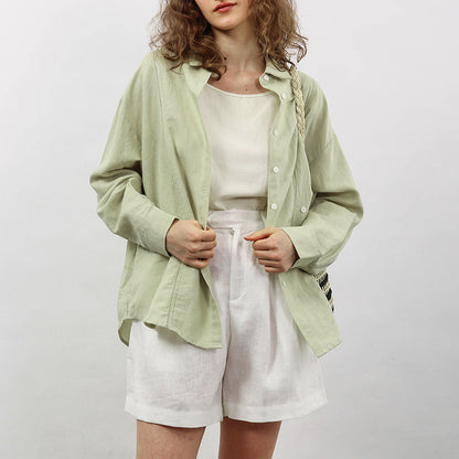 Linen Shirt French Hollow Embroidered Loose Long Sleeve Blouse - Lotus Lane