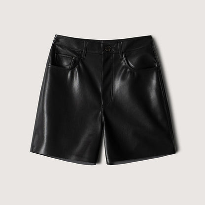 Women's Casual Niche Leisure Commute Leather High Waist Straight Shorts - Lotus Lane