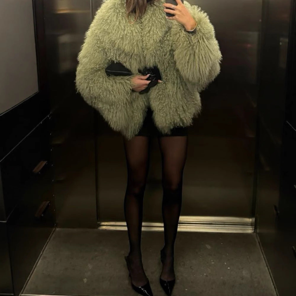 Color Plush Fur Coat Socialite Style - Lotus Lane