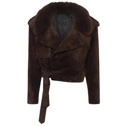 Lapel Suede Long Sleeve Loose And Warm Comfortable Motorcycle Jacket - Lotus Lane