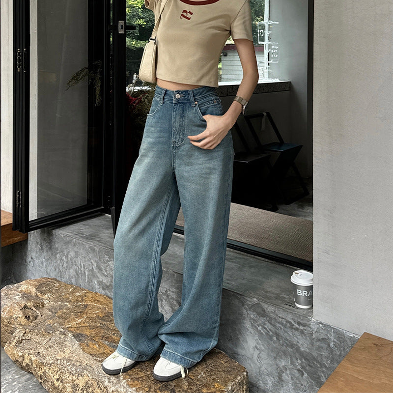 High Waist Drooping Denim Loose Wide-leg Pants - Lotus Lane