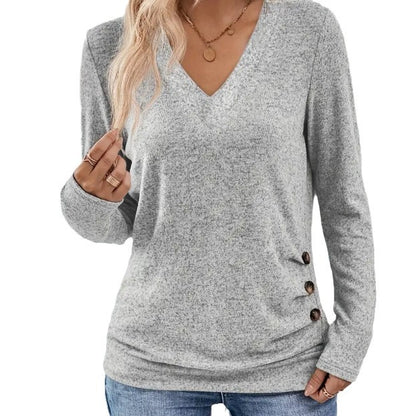 Autumn And Winter Solid Color Button Knitted Comfortable Women's Top - Lotus Lane