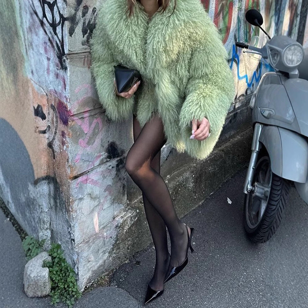 Color Plush Fur Coat Socialite Style - Lotus Lane