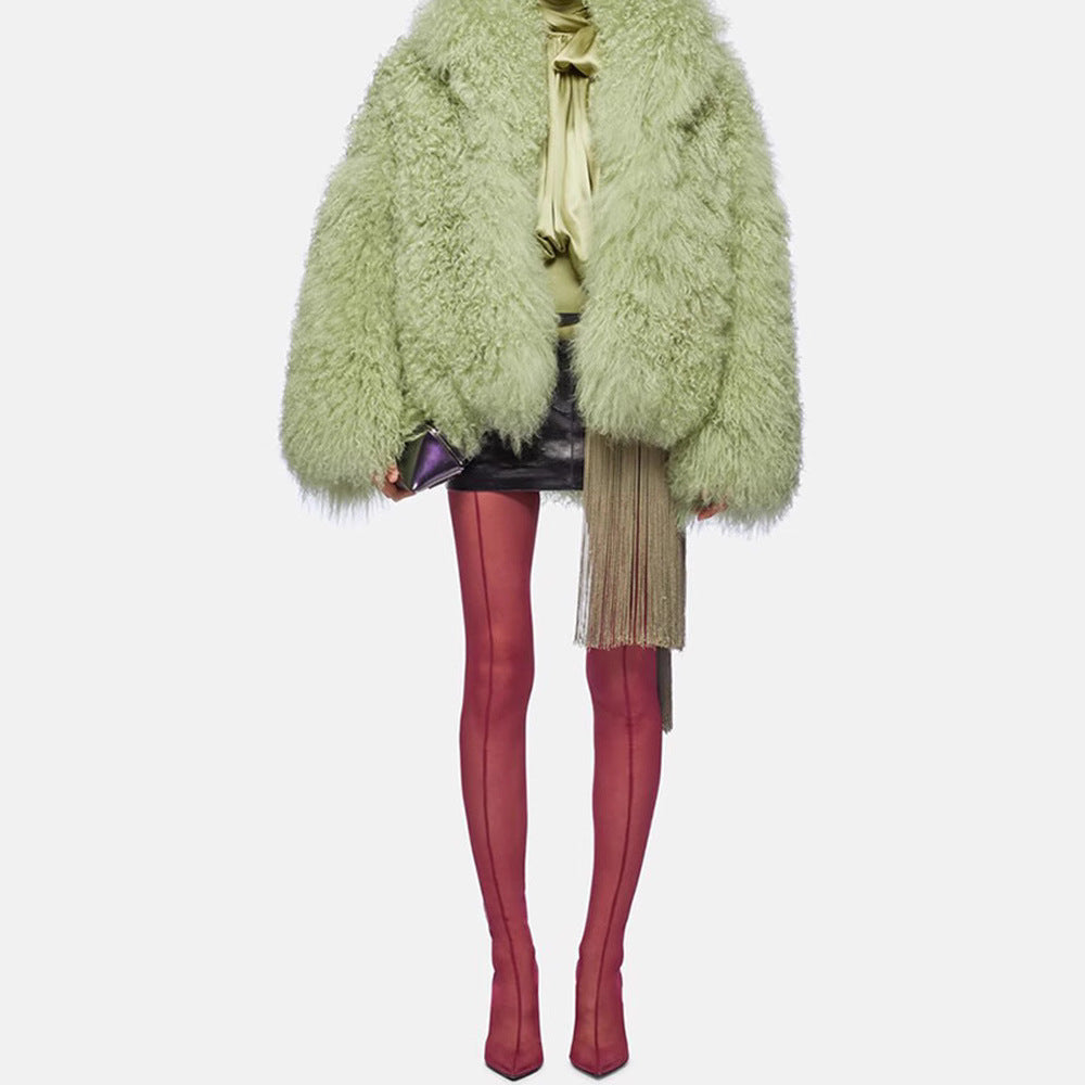 Color Plush Fur Coat Socialite Style - Lotus Lane