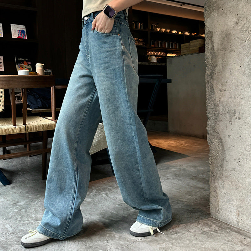 High Waist Drooping Denim Loose Wide-leg Pants - Lotus Lane