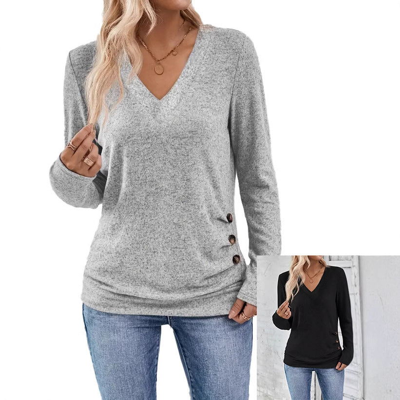 Autumn And Winter Solid Color Button Knitted Comfortable Women's Top - Lotus Lane