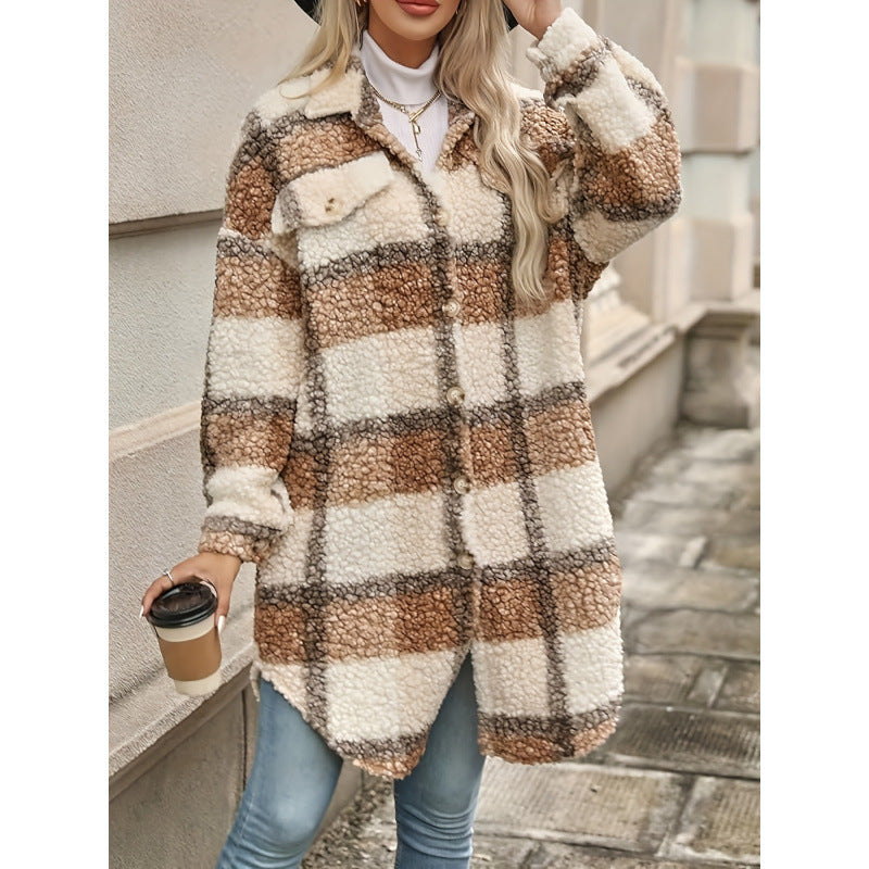 Lapel Colorblock Plaid Jacket New Design Sense Padded Coat Women's Clothing - Lotus Lane