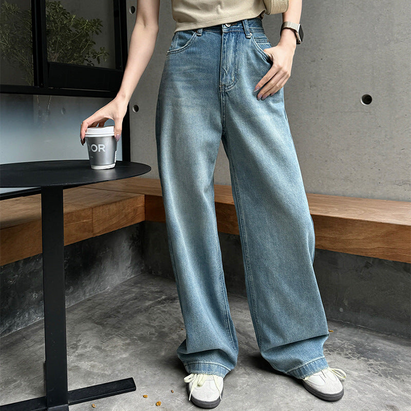 High Waist Drooping Denim Loose Wide-leg Pants - Lotus Lane