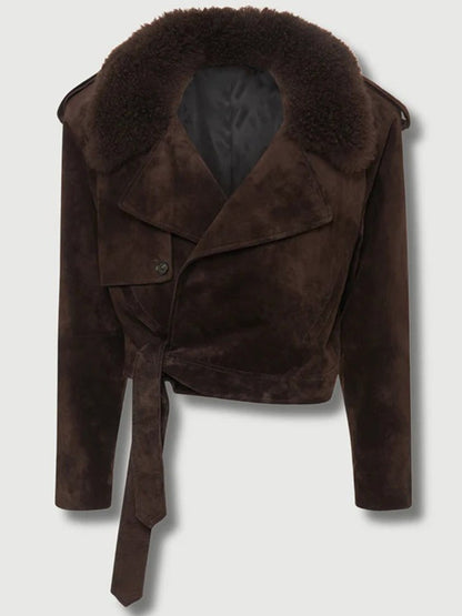 Lapel Suede Long Sleeve Loose And Warm Comfortable Motorcycle Jacket - Lotus Lane