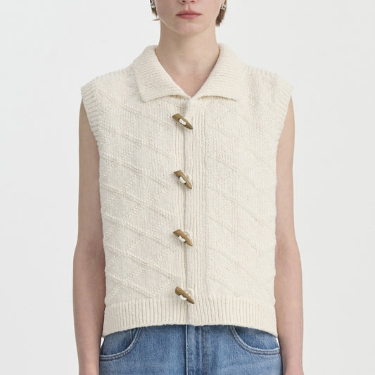 Vintage Cotton Texture Diamond Lattice Woven Cardigan Vest - Lotus Lane