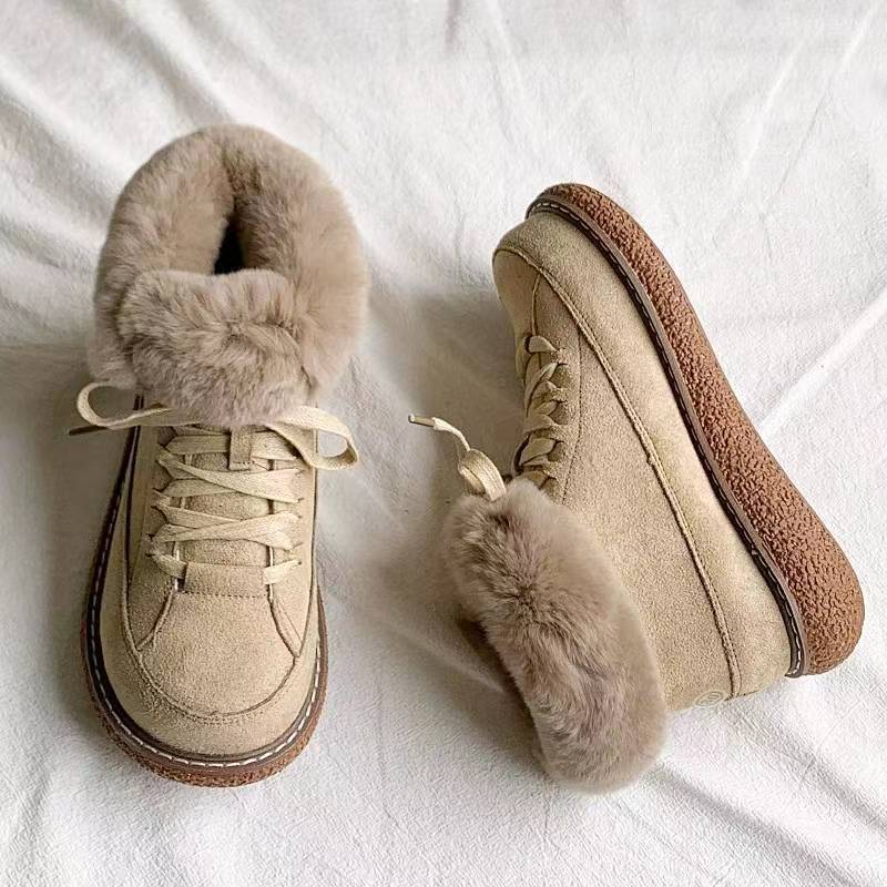 Women's Winter Warm Round Lace Up Snow Anti Slip Cotton Shoes - Lotus Lane