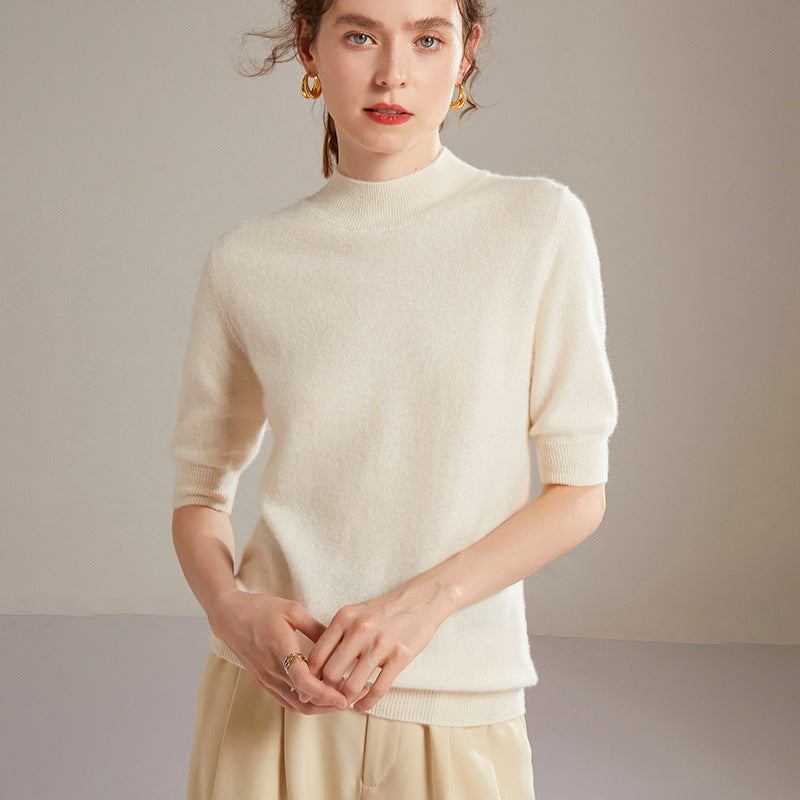 Cashmere Sweater Women's Half Turtleneck Half Sleeve - Lotus Lane