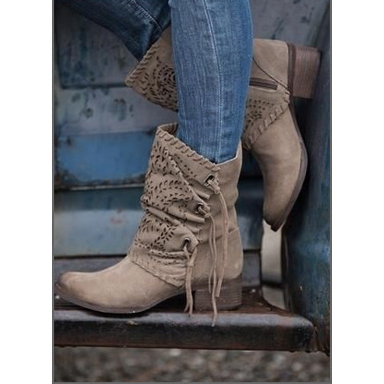 Fashion Long Tube Thick Heel Women's Boots - Lotus Lane