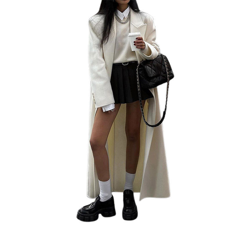 High-grade Double-sided Woolen White Elegant Slimming Draping Trench Coat - Lotus Lane