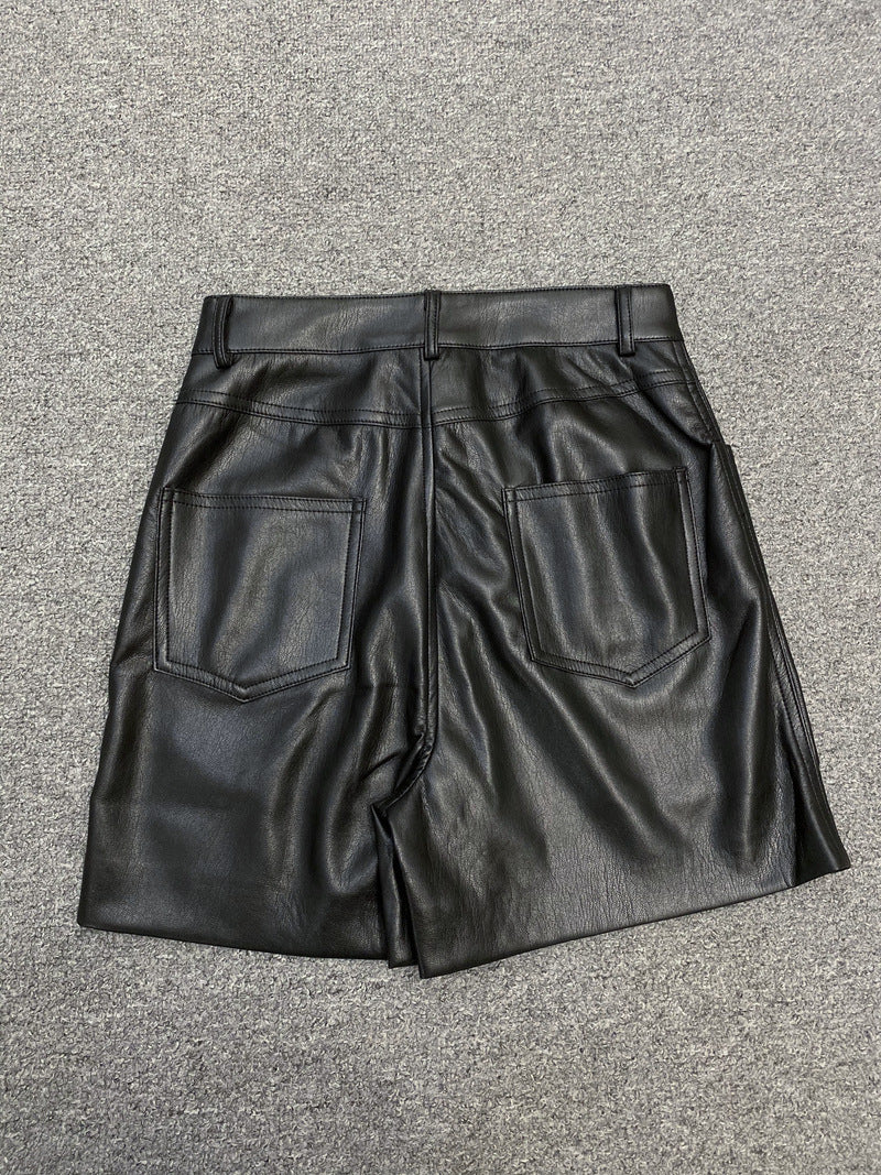 Women's Casual Niche Leisure Commute Leather High Waist Straight Shorts - Lotus Lane