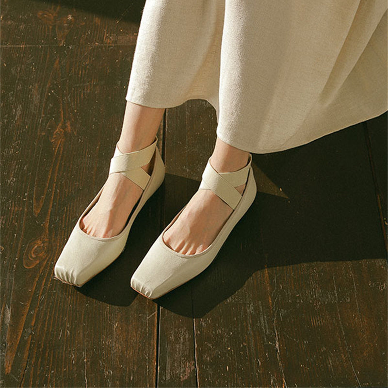 Women's Ballet Comfort Strap Leather Low Heel Pumps - Lotus Lane