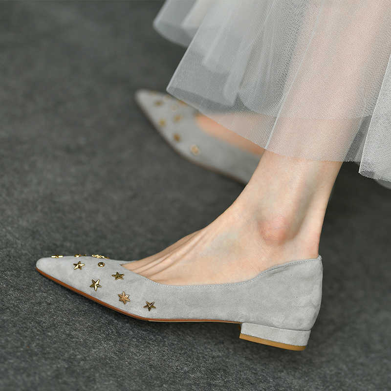 Frosted Low-cut Pointed-toe Shoes All-match Flat Low Heel Slip-on Pumps