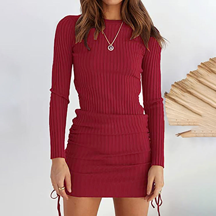 Pleated Drawstring Knit Dress - Lotus Lane