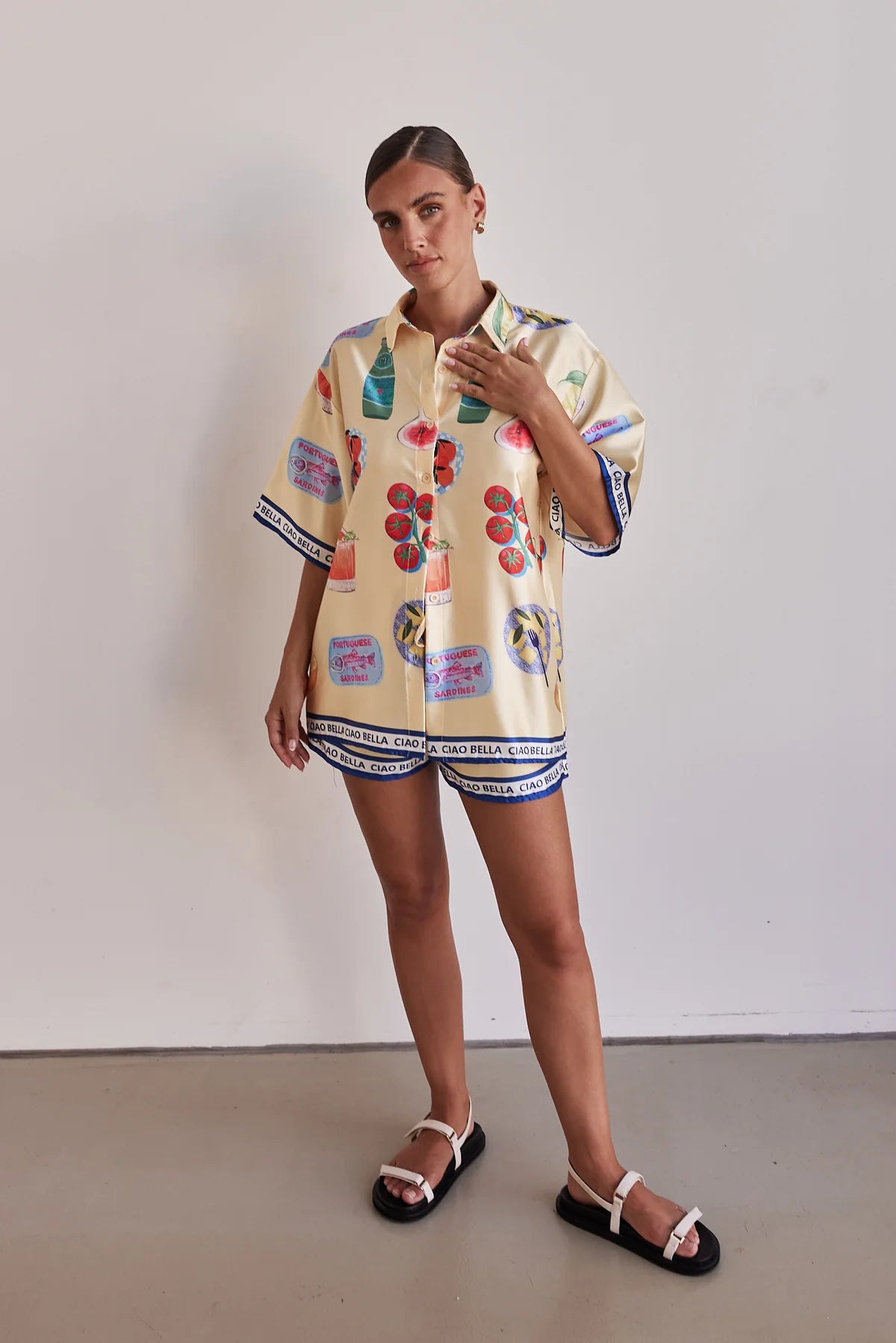 Casual Homewear Cartoon Lapel Cardigan Short Sleeve Shorts Suit - Lotus Lane