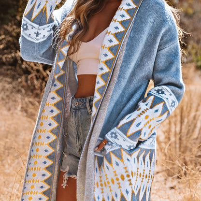 Ethnic Style Printed Long Sleeve Knitted Sweater Cardigan Coat - Lotus Lane