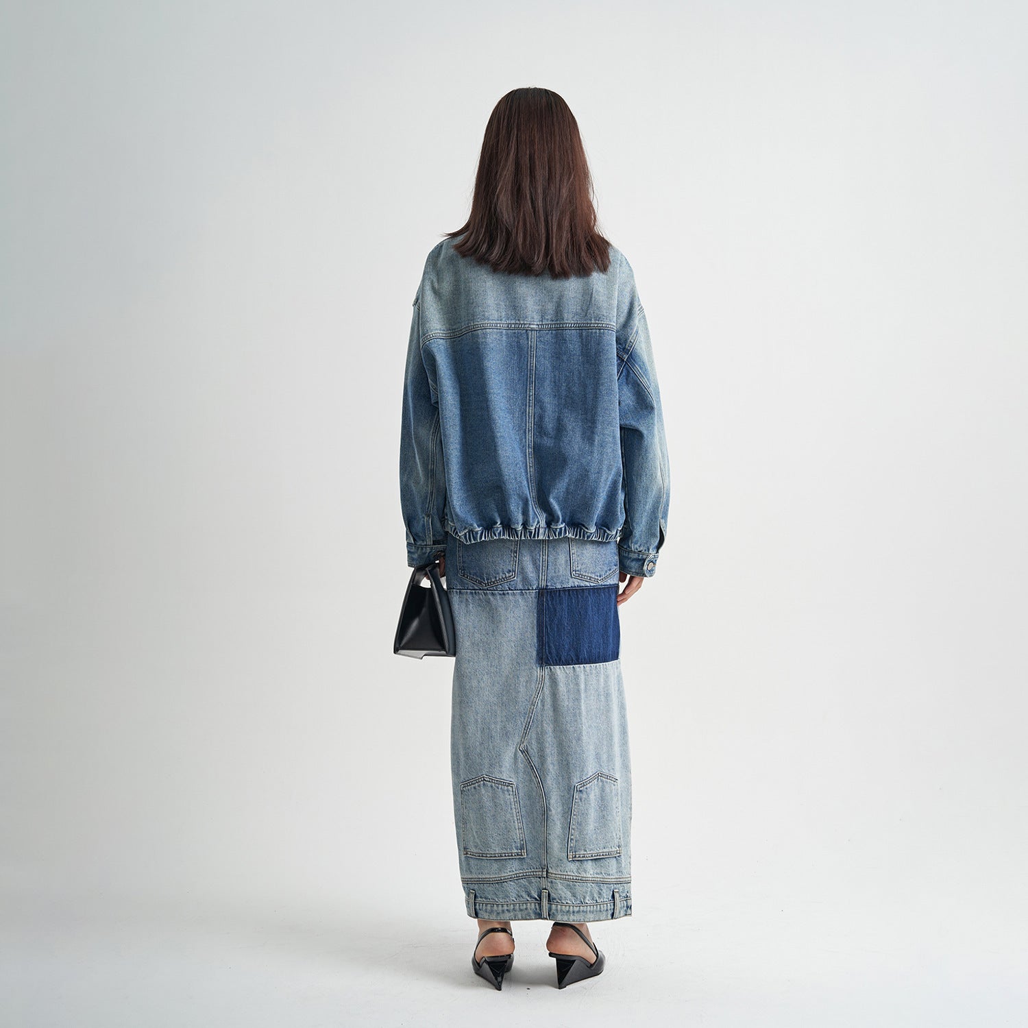 Washed Denim Long Skirts Stitching Design Women's Clothing - Lotus Lane