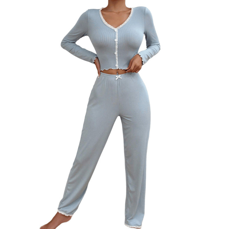 Long-Sleeved Lace Pajama Set – Slim Fit Homewear - Lotus Lane