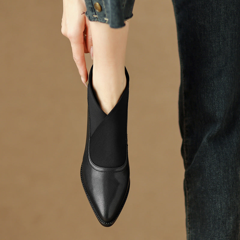 Retro Pointed Toe Chunky Heel Booties - Lotus Lane