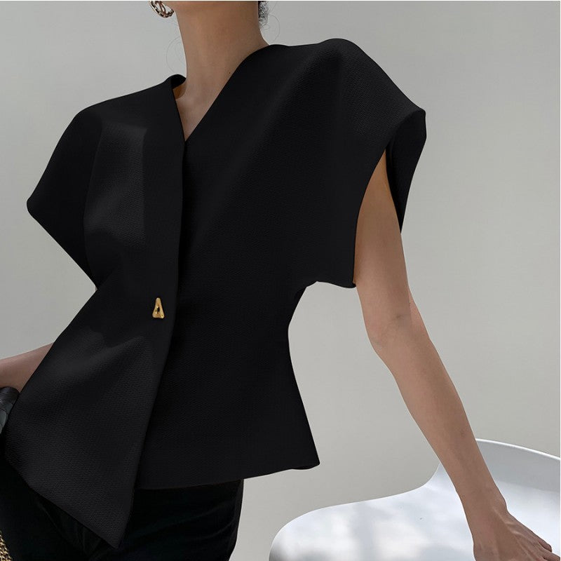 Design Sense Fitted Waist Vest Solid Color Irregular Top - Lotus Lane