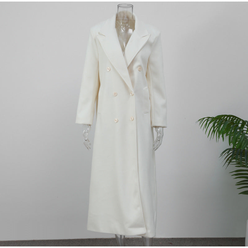 High-grade Double-sided Woolen White Elegant Slimming Draping Trench Coat - Lotus Lane