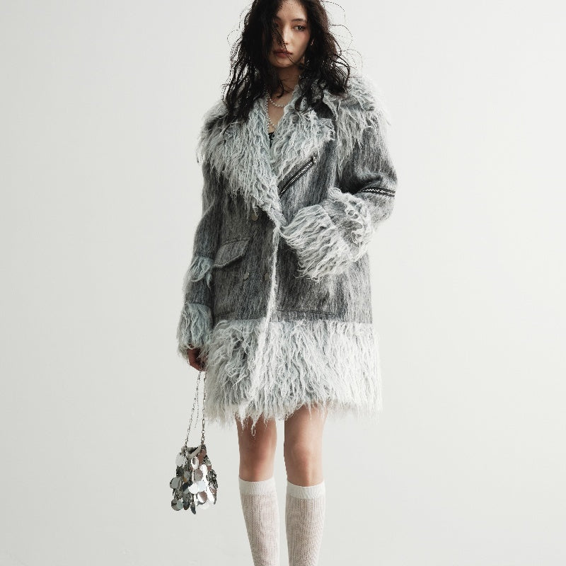 Fur Patchwork Wool Overalls Coat - Lotus Lane