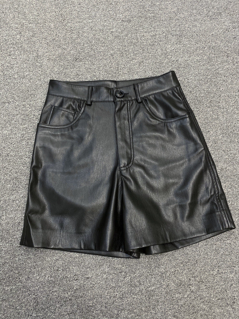 Women's Casual Niche Leisure Commute Leather High Waist Straight Shorts - Lotus Lane