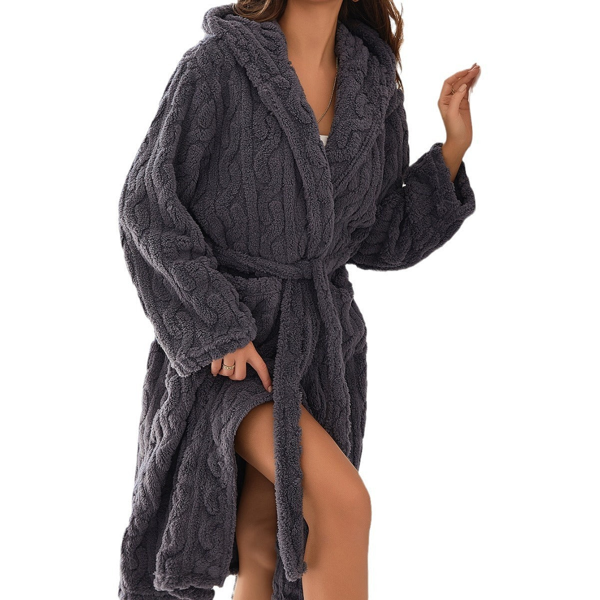 Plus Size Shu Cotton Velvet Double Layer Hooded Nightgown - Lotus Lane