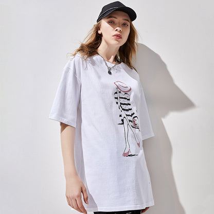 Short Sleeve Character Print Loose Fit Cotton