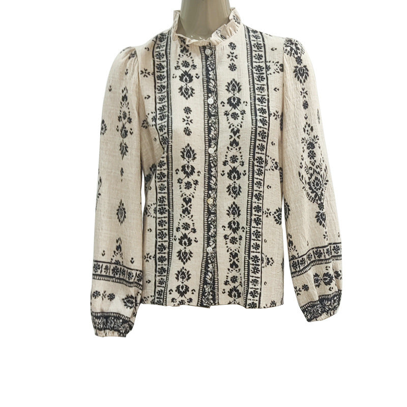 French Style Temperament Socialite Shirt Cotton And Linen Long Sleeve Shirt - Lotus Lane