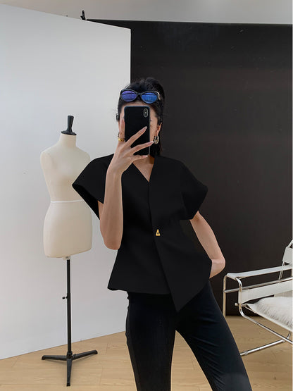 Design Sense Fitted Waist Vest Solid Color Irregular Top - Lotus Lane