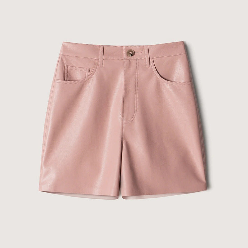 Women's Casual Niche Leisure Commute Leather High Waist Straight Shorts - Lotus Lane