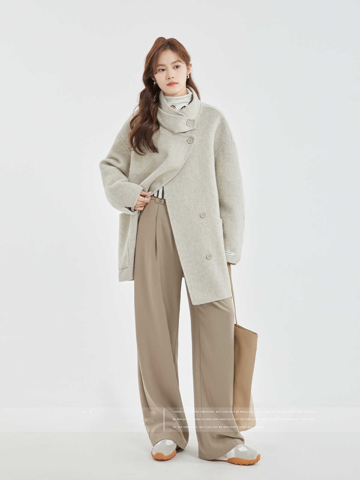 Stand Collar Loose Woolen Female Reversible Cashmere Coat - Lotus Lane