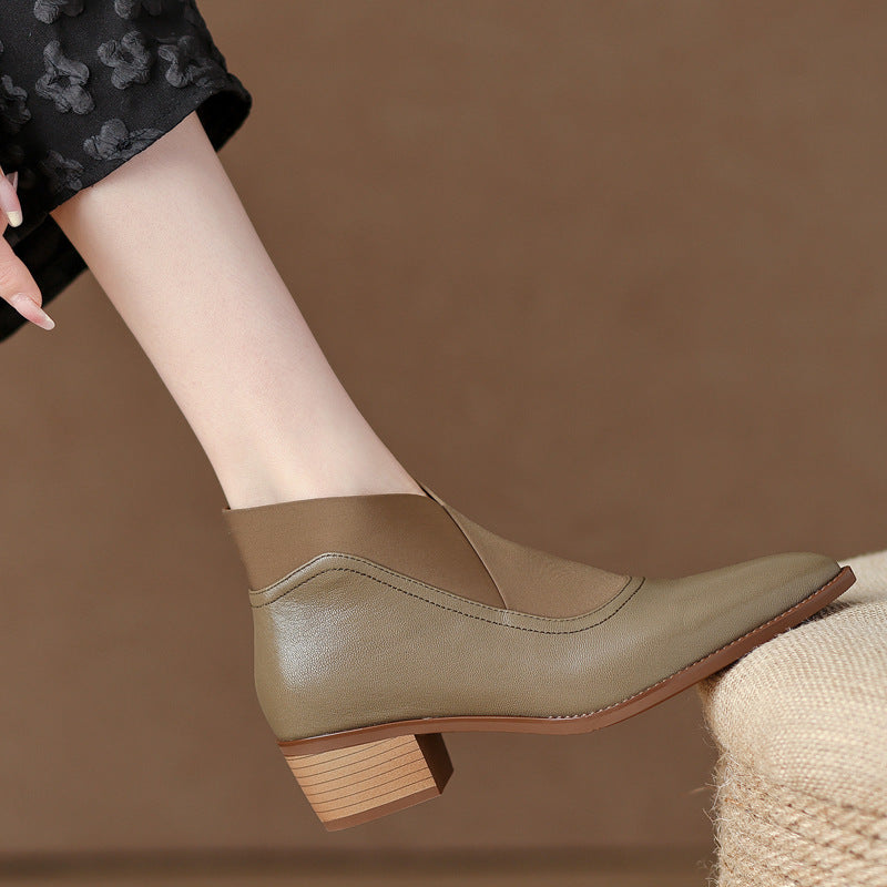 Retro Pointed Toe Chunky Heel Booties - Lotus Lane