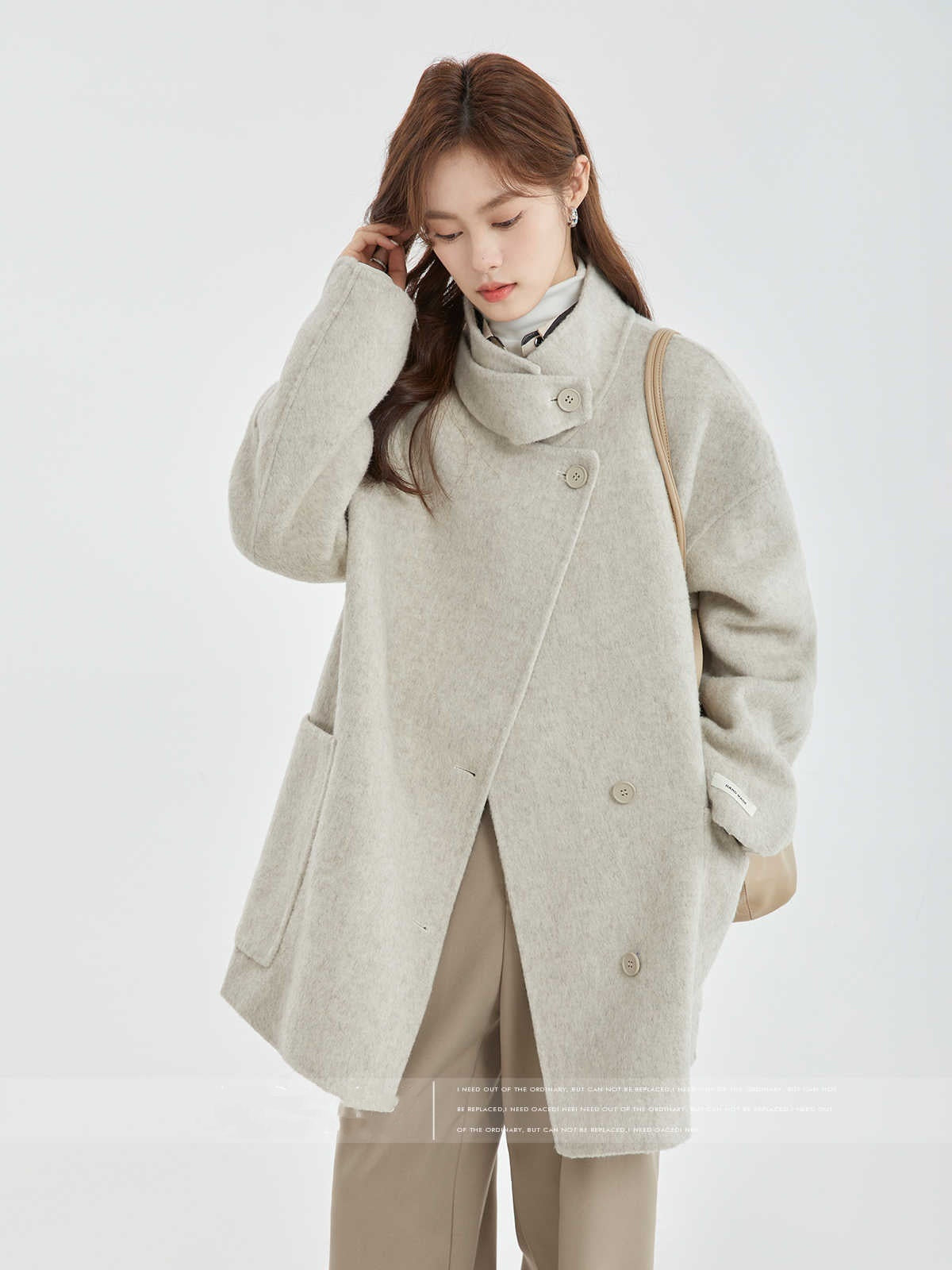 Stand Collar Loose Woolen Female Reversible Cashmere Coat - Lotus Lane