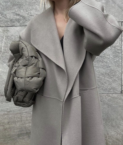 Lapel Coat Same Style Minimalist Double-sided Wool Cashmere Side Split Long Coat For Women - Lotus Lane